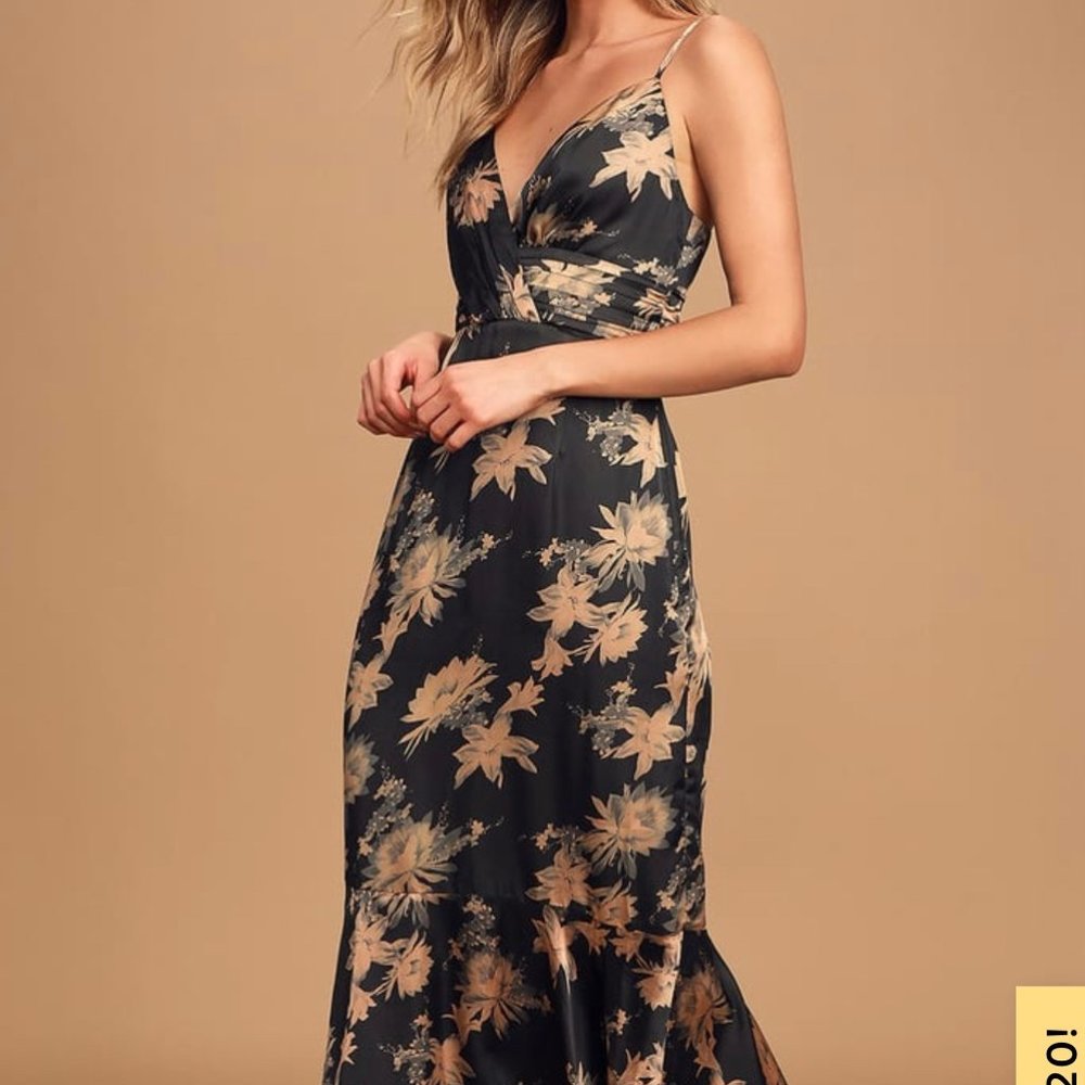 LULUS SEMI MERMAID FIT FLORAL DRESS